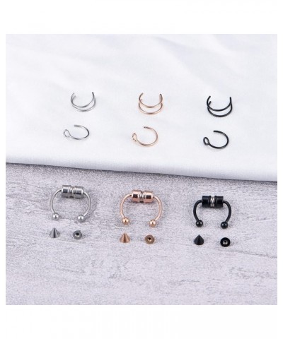 Fake Nose Rings Stainless Steel Inlaid CZ Faux Piercing Jewelry Fake Nose Ring Spring Clip on Circle Hoop No Pierced Septum N...