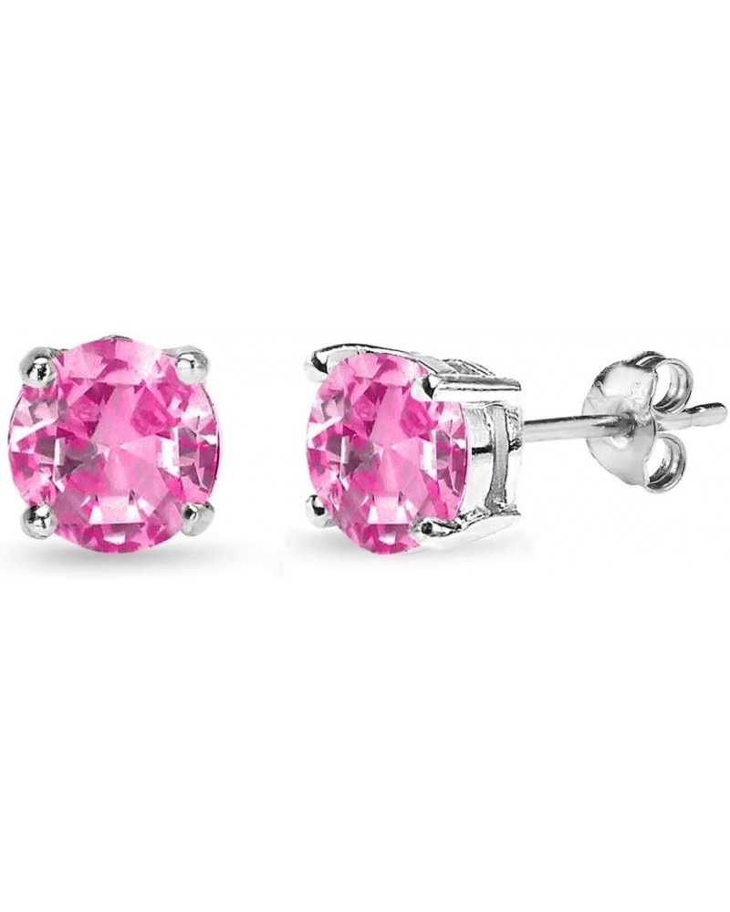 Sterling Silver Synthetic Pink Sapphire Round Solitaire Dainty Stud Earrings, Choose a Size 7mm $13.44 Earrings