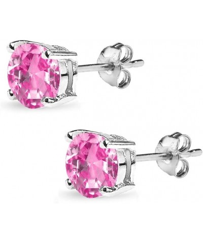 Sterling Silver Synthetic Pink Sapphire Round Solitaire Dainty Stud Earrings, Choose a Size 7mm $13.44 Earrings