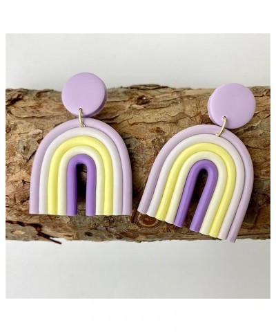 Unique Handmade Bohemian Rainbow Clay Dangle Drop Earrings Colorful Ceramic Clay U Shape Stud Earrings for Women Girls Statem...