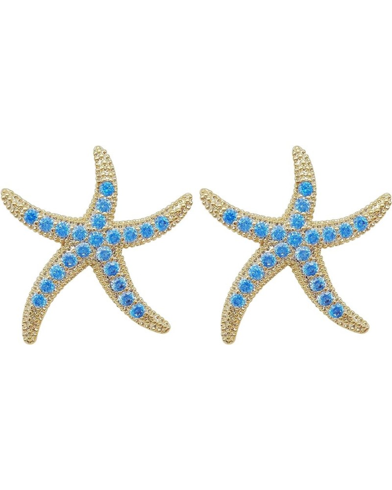 925 Sterling Silver Post Cute Starfish Star shaped Zirconia Earrings Ear Stud White Gold Plated Jewelry Gifts WK90047 G-Blue ...