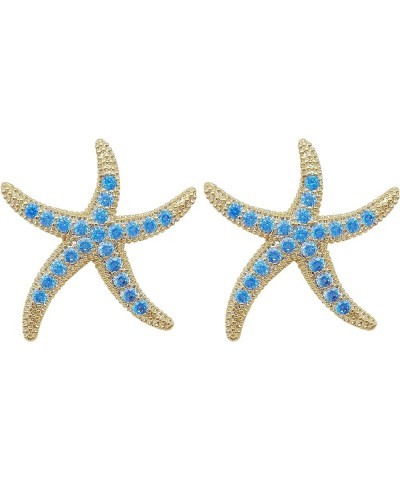 925 Sterling Silver Post Cute Starfish Star shaped Zirconia Earrings Ear Stud White Gold Plated Jewelry Gifts WK90047 G-Blue ...