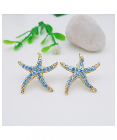 925 Sterling Silver Post Cute Starfish Star shaped Zirconia Earrings Ear Stud White Gold Plated Jewelry Gifts WK90047 G-Blue ...