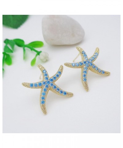 925 Sterling Silver Post Cute Starfish Star shaped Zirconia Earrings Ear Stud White Gold Plated Jewelry Gifts WK90047 G-Blue ...