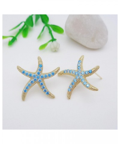 925 Sterling Silver Post Cute Starfish Star shaped Zirconia Earrings Ear Stud White Gold Plated Jewelry Gifts WK90047 G-Blue ...