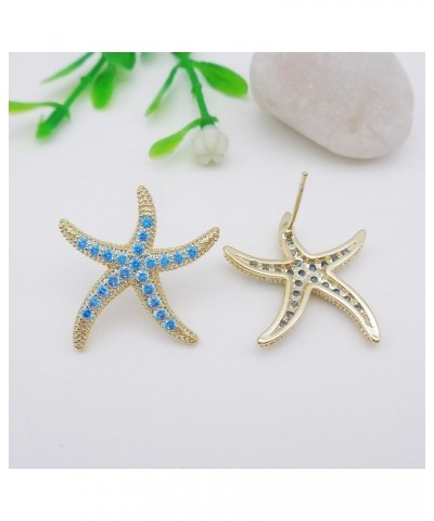 925 Sterling Silver Post Cute Starfish Star shaped Zirconia Earrings Ear Stud White Gold Plated Jewelry Gifts WK90047 G-Blue ...