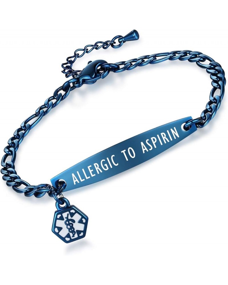 Fashion small Figaro medical alert bracelet for women adjustable 6.5-8 inch Blue allergic to aspirin $14.56 Bracelets