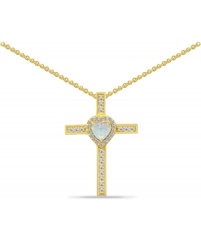 Sterling Silver Genuine, Simulated Gemstone & Cubic Zirconia Halo Heart Cross Pendant Necklace for Women Girls Gift Box Simul...