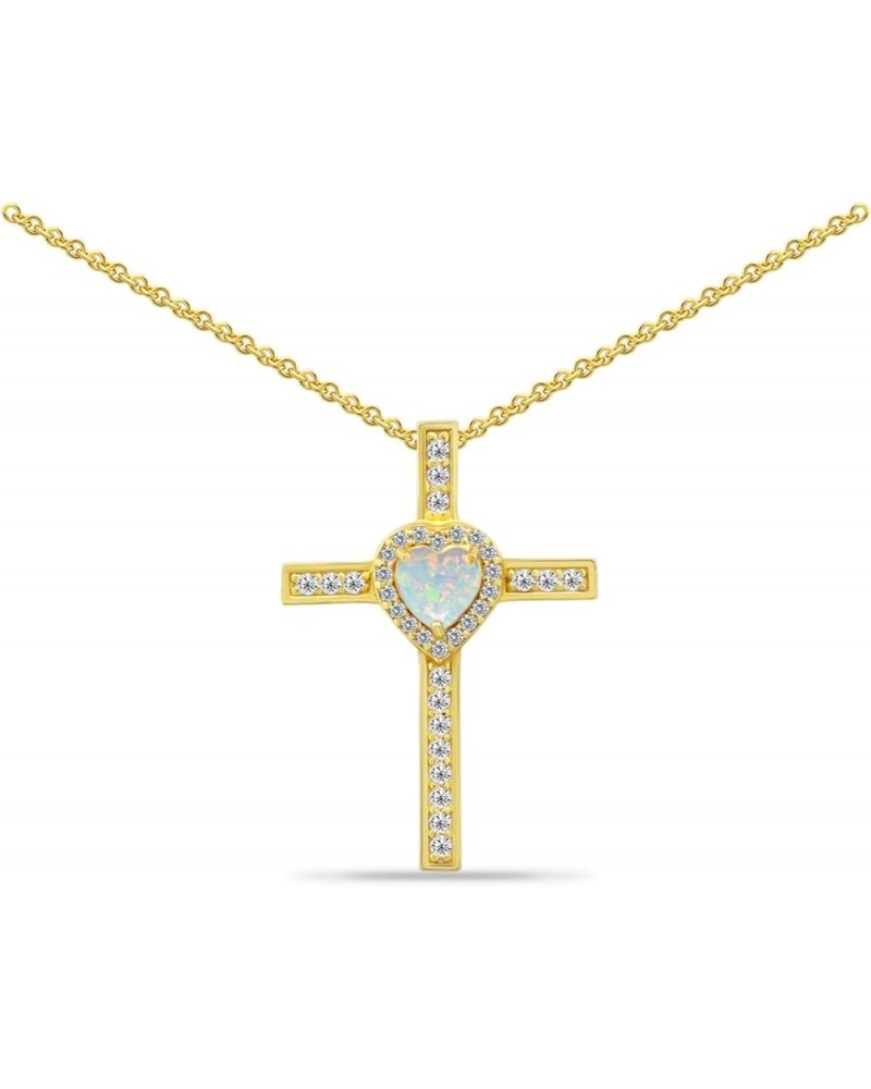 Sterling Silver Genuine, Simulated Gemstone & Cubic Zirconia Halo Heart Cross Pendant Necklace for Women Girls Gift Box Simul...