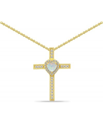 Sterling Silver Genuine, Simulated Gemstone & Cubic Zirconia Halo Heart Cross Pendant Necklace for Women Girls Gift Box Simul...