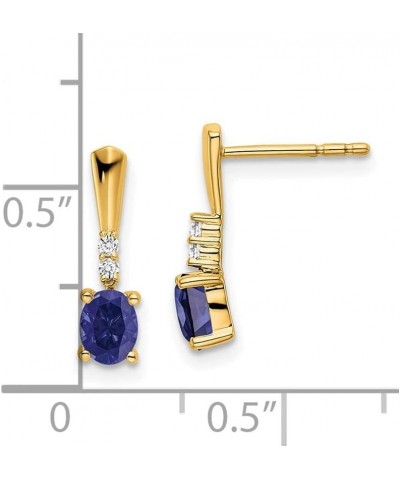 14k Yellow Gold Oval Gemstone and Diamond Dangle Earrings Gift for Women Created Blue Sapphire Yellow Gold $112.75 Earrings