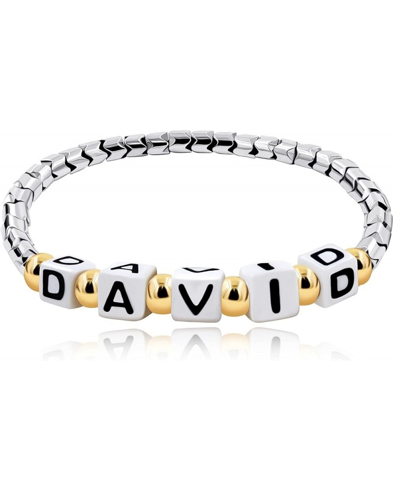 Personalized Custom Name Initial Letters Hematite Beads Bracelets for Women Men Best Friend Y1533 White, White Letter $8.31 B...