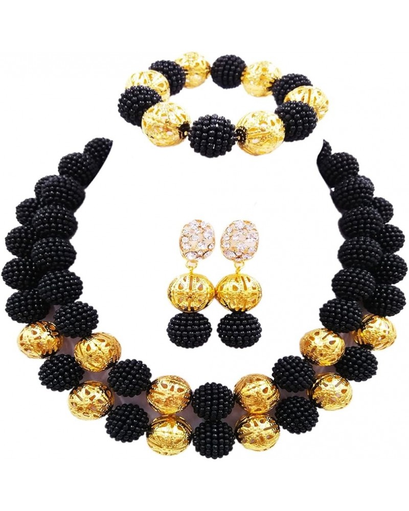 Fashion Nigerian Wedding African Beads Jewelry Set for Women Simulated Pearl Necklace and Earrings Black $12.74 Jewelry Sets