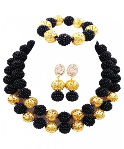 Fashion Nigerian Wedding African Beads Jewelry Set for Women Simulated Pearl Necklace and Earrings Black $12.74 Jewelry Sets