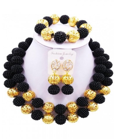 Fashion Nigerian Wedding African Beads Jewelry Set for Women Simulated Pearl Necklace and Earrings Black $12.74 Jewelry Sets