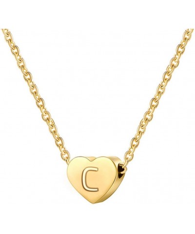 Stainless Steel Heart Shaped Alphabet Initial Letters Charm Collar Statement Pendant Necklace C-Gold $7.66 Necklaces