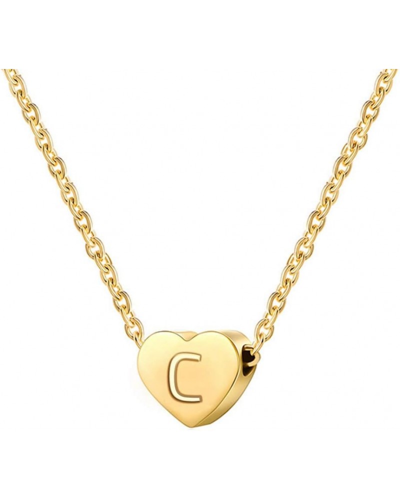 Stainless Steel Heart Shaped Alphabet Initial Letters Charm Collar Statement Pendant Necklace C-Gold $7.66 Necklaces