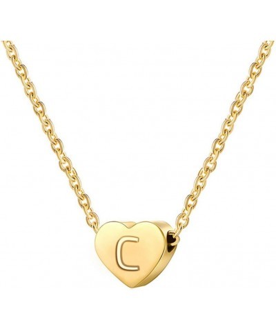 Stainless Steel Heart Shaped Alphabet Initial Letters Charm Collar Statement Pendant Necklace C-Gold $7.66 Necklaces