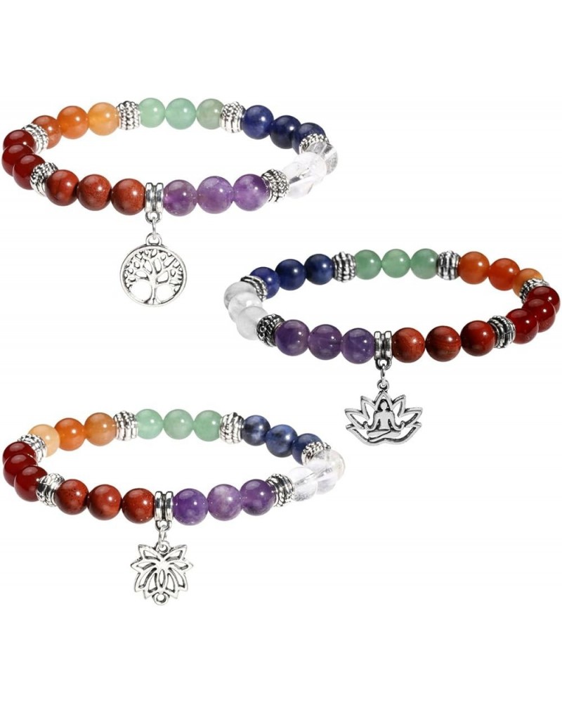 7 Chakra Womens Reiki Healing Meditation Crystal Stone Stretch Bracelet with Lotus/Yoga/Tree/OM Symbol Sign B: 3Pcs Set $8.84...