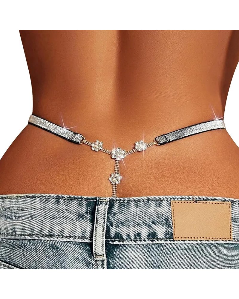 Simple Bikini Rhinestone Waist Chain Thong Panties Summer Beach Crystal Body Chain Thong Stretch Rhinestone Festival Rave G S...