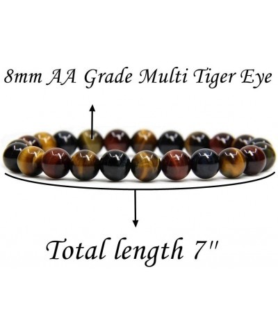 Handmade Gem Semi Precious Gemstone 8mm Round Beads Stretch Bracelet 7" Unisex Multicolor Tiger Eye $6.50 Bracelets