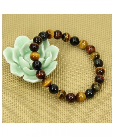 Handmade Gem Semi Precious Gemstone 8mm Round Beads Stretch Bracelet 7" Unisex Multicolor Tiger Eye $6.50 Bracelets