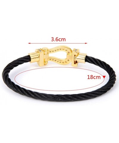 Bracelets for Men Women Horseshoe Black Silver Stainless Steel Zirconia Horseshoe Bangle Twist Wire U-Shape Horseshoe Bracele...