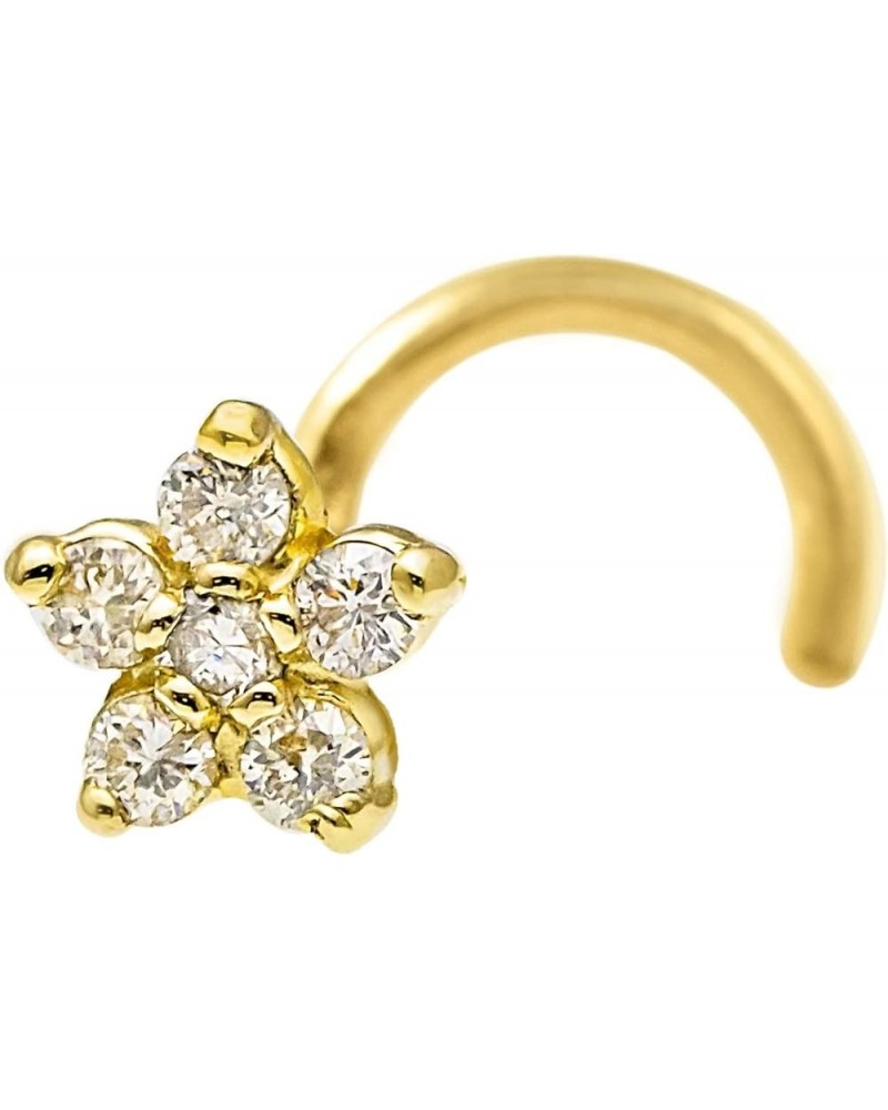 0.05ct Diamond Flower Nose Stud 14K Gold 20G Nose Ring L-shape/Nose Bone/Nose Screw - White Gold/Yellow Gold - Sold per piece...