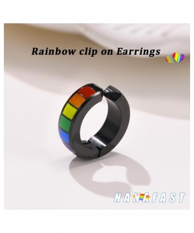 Stainless Steel Rainbow Huggie Hoop Earrings LGBT Pride Earrings for Women Men Lesbian Bisexual Transgender Nonbinary Asexual...