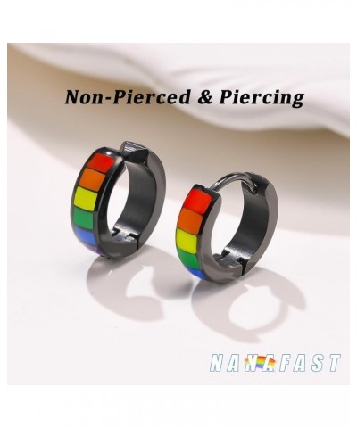 Stainless Steel Rainbow Huggie Hoop Earrings LGBT Pride Earrings for Women Men Lesbian Bisexual Transgender Nonbinary Asexual...