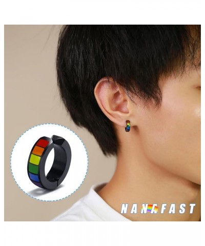 Stainless Steel Rainbow Huggie Hoop Earrings LGBT Pride Earrings for Women Men Lesbian Bisexual Transgender Nonbinary Asexual...