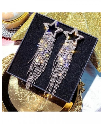 Rhinestone Star Tassel Stud Drop Dangle Earrings for Women Girl Jewelry Gifts Sparkly Crystal Waterfall Fringe Earrings Pave ...