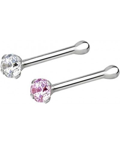 2 pcs Nose Piercing Studs 925 Sterling Silver 3mm CZ Nose Piercing Jewelry Clear, Pink & Silver (2 pcs Silver) pink and silve...