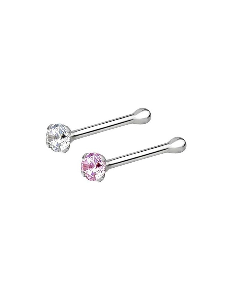 2 pcs Nose Piercing Studs 925 Sterling Silver 3mm CZ Nose Piercing Jewelry Clear, Pink & Silver (2 pcs Silver) pink and silve...