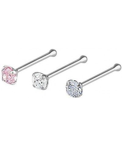 2 pcs Nose Piercing Studs 925 Sterling Silver 3mm CZ Nose Piercing Jewelry Clear, Pink & Silver (2 pcs Silver) pink and silve...