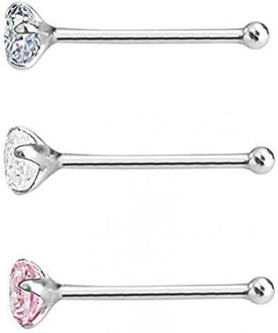 2 pcs Nose Piercing Studs 925 Sterling Silver 3mm CZ Nose Piercing Jewelry Clear, Pink & Silver (2 pcs Silver) pink and silve...