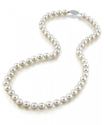 14K Gold 6.0-6.5mm Round Genuine White Japanese Akoya Saltwater Cultured Pearl Necklace for Women 24.0 Inches White Gold $529...