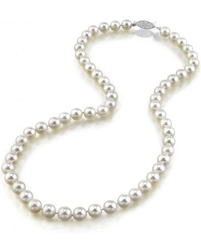 14K Gold 6.0-6.5mm Round Genuine White Japanese Akoya Saltwater Cultured Pearl Necklace for Women 24.0 Inches White Gold $529...