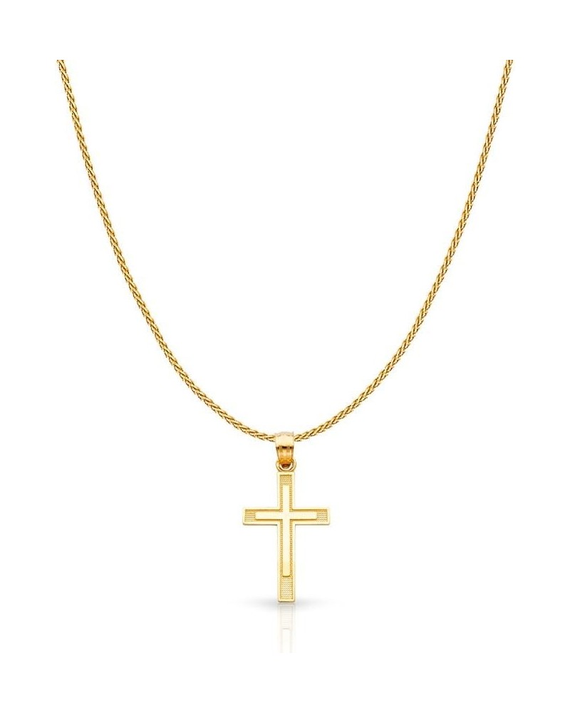 Real 14K Solid Gold Polished Cross Pendant Necklace With 0.9mm Wheat Chain in 16-24 Inches 20 Inches $96.40 Necklaces