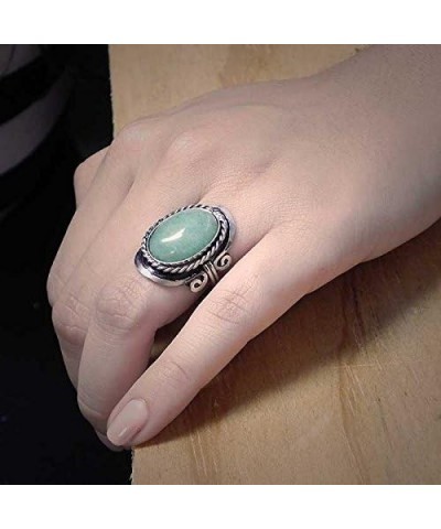 Oval Semi Precious Healing Gemstone Crystal Cabochon Silver Metal Border Adjustable Ring - Womens Natural Fashion Handmade Je...