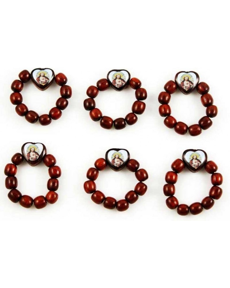 Catholic Finger Rosary Ring Cherry Wooden | Prayer Beads | with Jesus Image | Lot of 6 - $10.79 Rings