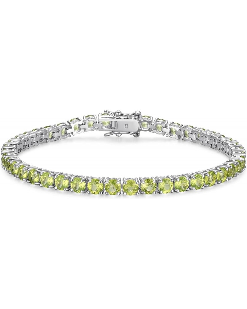 .925 Sterling Silver Tennis Bracelet For Women - Genuine Natural or Created 4mm Gemstone Round Cut Birthstones, 7.25 Peridot ...