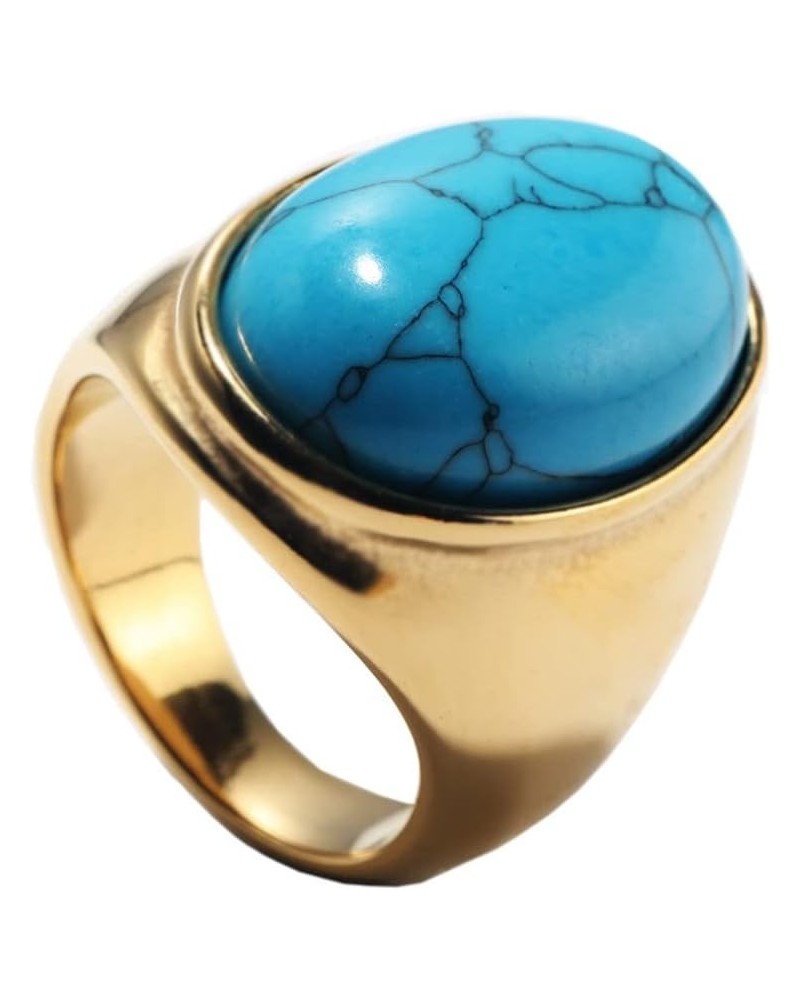 Men's Women's Stainless Steel Gemstone Ring Multi Colors Gold Lake Blue 01 $8.47 Rings