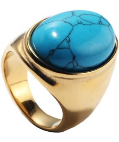 Men's Women's Stainless Steel Gemstone Ring Multi Colors Gold Lake Blue 01 $8.47 Rings