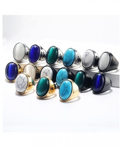 Men's Women's Stainless Steel Gemstone Ring Multi Colors Gold Lake Blue 01 $8.47 Rings