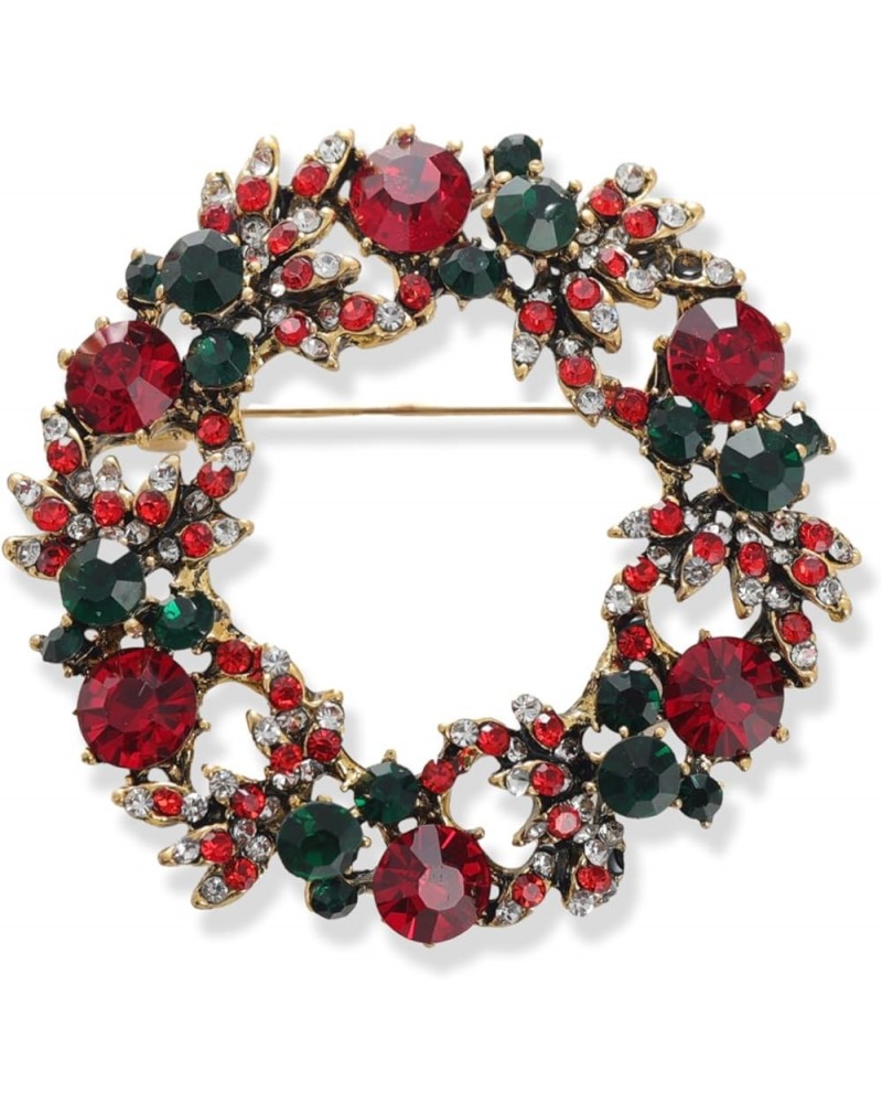 Christmas Wreath Brooch For Women Girls Flower Merry Christmas Brooch Fashion Green Red Spakly Austrian Crystal Winter Brooch...