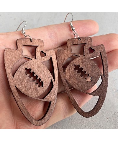 Wooden Sports Geometry Game Ball Earrings Round Heart-Shaped Football Basketball Baseball Volleyball Leopard Print Drop Dangl...