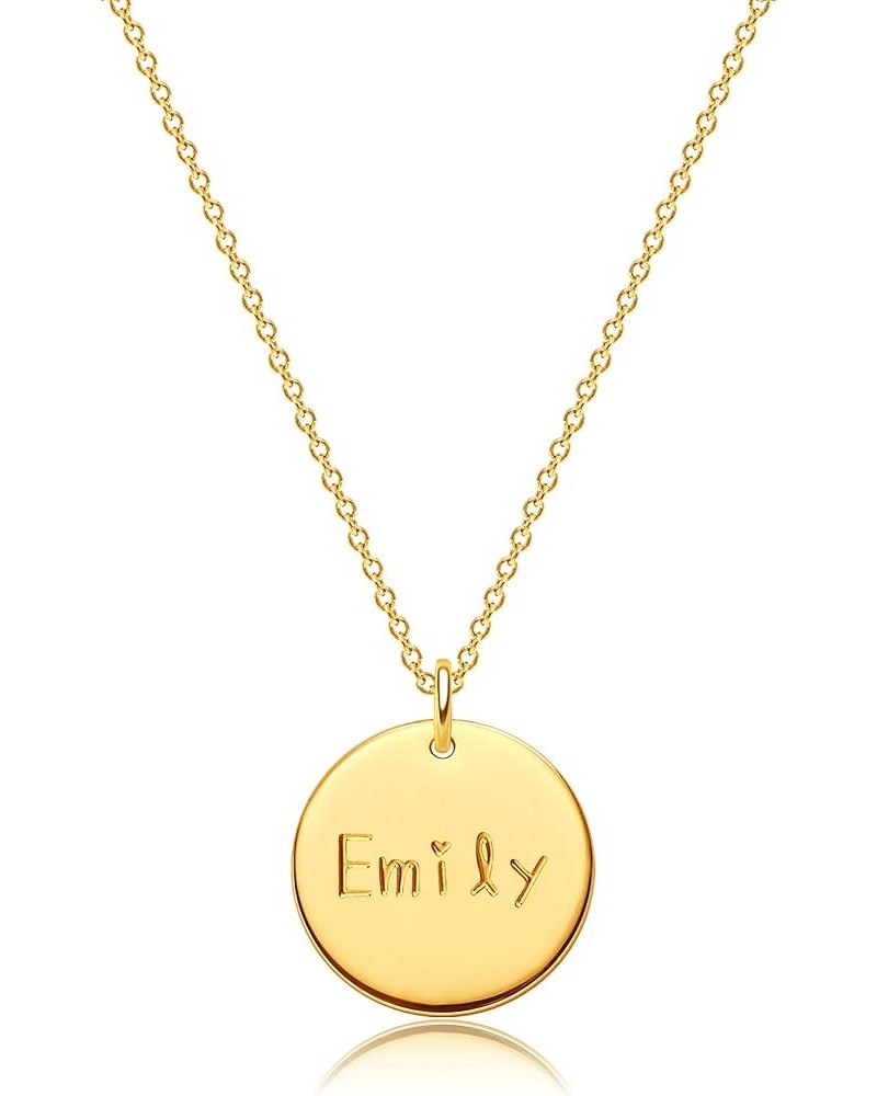 Personalized Name Disc Pendant Necklace 18K Gold Plated Custom Script Minimalist Name Necklace Signature Disk Necklace For Wo...