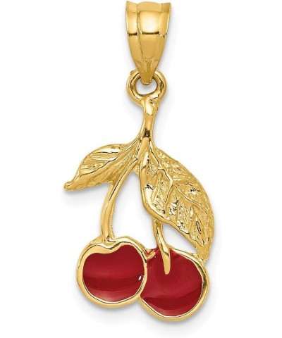 Solid 14k Yellow Gold Polished Red Enameled Cherries Pendant (26mm x 12mm) $67.58 Pendants