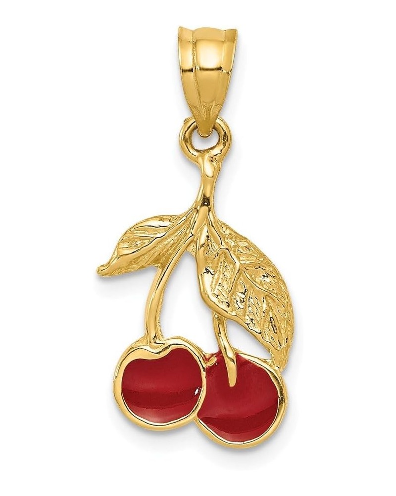 Solid 14k Yellow Gold Polished Red Enameled Cherries Pendant (26mm x 12mm) $67.58 Pendants